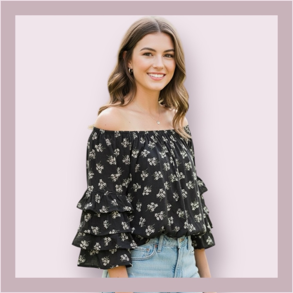 American Eagle Outfitters Floral Boho Multi Layer Ruffle Top Size S